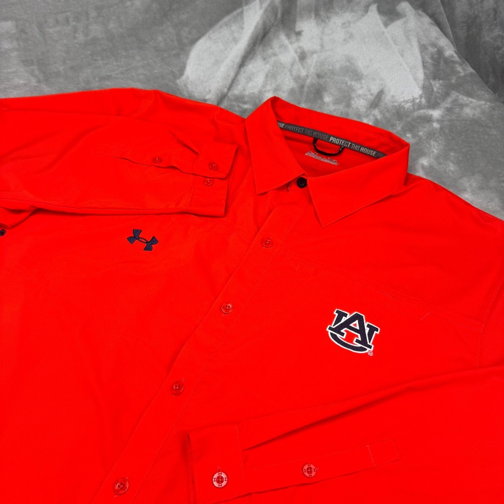 Under Armour‎ Auburn Tigers Button Up Shirt Mens XL Orange Long Sleeve